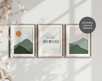 Mountain Adventurer Printable Wall Art, Set of 3, Mountain Print, Green Nursery, Kids Room Decor, Abstract Mountains, Instant Download