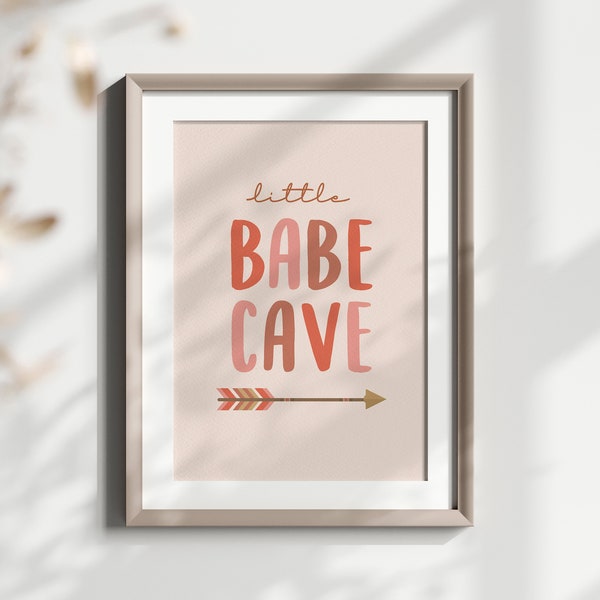 Little Babe Cave Printable Wall Art, Girls Room Sign, Girls Nursery Decor, Pink, Kids Room or Play Room Art, Baby Gift, Instant Download