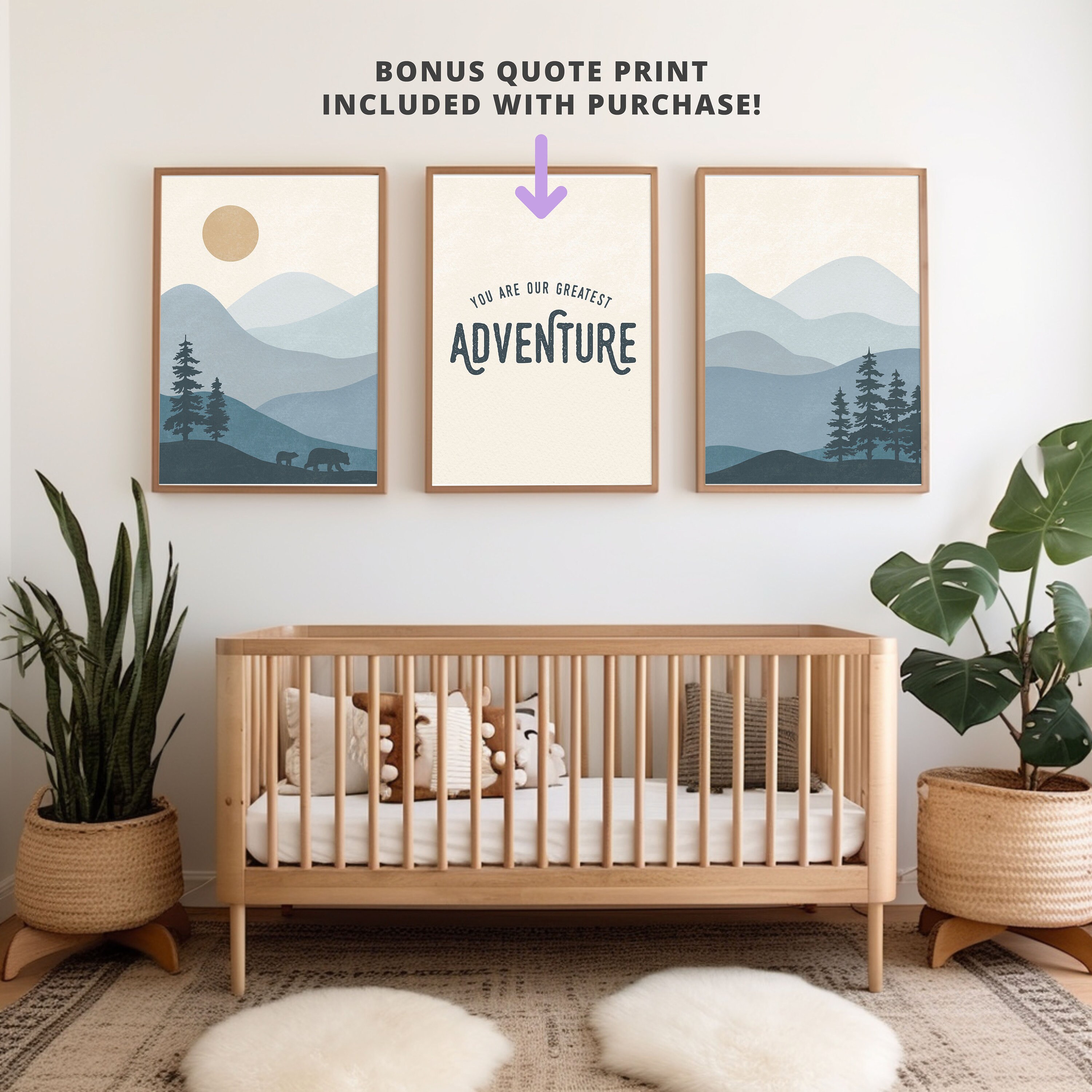 Bear Mountain Printable Wall Art, Set of 2, Tree Mountain Print, Blue ...