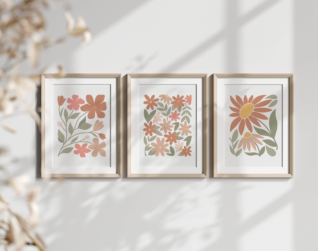 Abstract Floral Printable Wall Art, Set of 3, Pink Sage Green Floral ...