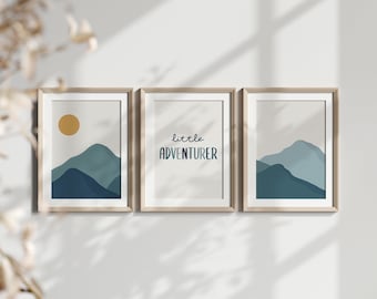 Mountain Adventurer Printable Wall Art, Set of 3, Mountain Print, Blue Nursery, Kids Room Decor, Abstract Mountains, Instant Download