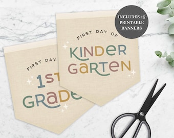 First Day of School Printable Sign, Back to School Printable, Pennant Flag, Preschool Sign, Elementary to High School, Instant Download
