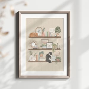Katzen Bücherregal druckbare Wandkunst, Katzen und Bücher, Zimmerpflanzenkunst, Boho-Dekor, Geschenk für Katzenliebhaber, Buchliebhaber Kunst, sofortdownload