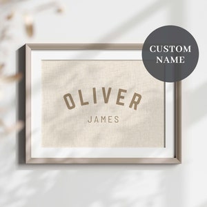 Targa con nome personalizzato Arte da parete stampabile, Banner personalizzato con nome bambino, Arte della stanza dei bambini o della scuola materna, Arte del nome minimalista, Texture tela, Personalizzato