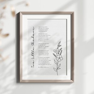 Mother Poem Printable Wall Art, Two Little Shadows, Poem for Mom, Gift for Mom, Mothers Day Gift, Floral Line Drawing, Instant Download