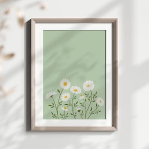 Daisy Printable Wall Art, Green Daisies Illustration, Sage Green Wall Art, Wildflowers Art, Spring Floral Decor, Instant Download