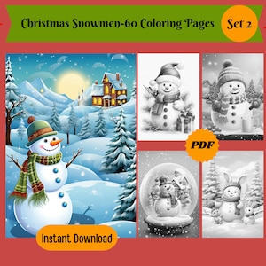 Christmas Snowmen Coloring Pages: 60 Grayscale Designs (Printable PDF)