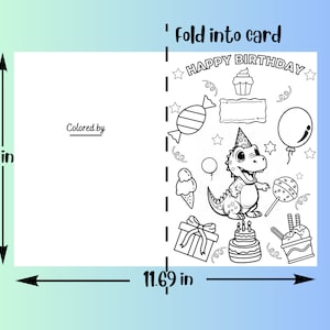 Printable Coloring Dinosaur Birthday Greeting Card for Kids, DIY ...