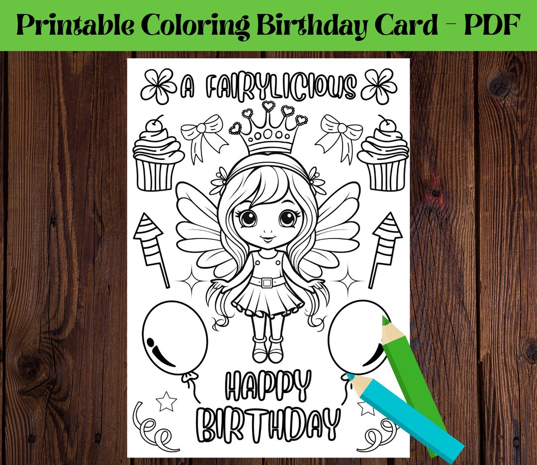 Printable Coloring Birthday Greeting Card for Kids, DIY Birthday Gift ...