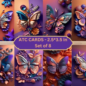 Metallic Butterflies-Printable ATC Cards, Set Of 8, Junk Journal Supplies, Card making, Scrapbooking, Digital Download