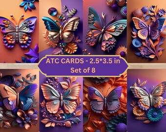 Metallic Butterflies-Printable ATC Cards, Set Of 8, Junk Journal Supplies, Card making, Scrapbooking, Digital Download