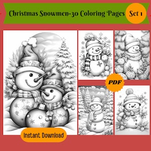 Weihnachten Schneemänner Malseiten: 30 Graustufen Designs (Printable PDF)