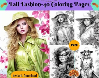 Fall Fashion Coloring Book: 40 Grayscale Pages for Adults & Kids (Printable PDF)