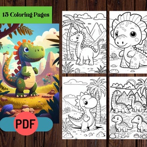 15 Cute Dinosaur Coloring Pages for Kids, Dinosaur activities, Dinosaur Printables, Dinosaur Party, Kids Coloring Pages, Instant Download
