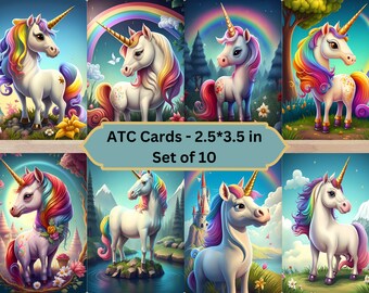 Fantasy Unicorns-Printable ATC Cards, Set Of 10, Journaling Supplies, Card making, Scrapbooking, Digital Download