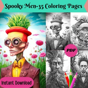 Spooky Men Grayscale Coloring Pages: 35 Printable Designs (PDF)