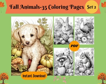 Fall Animals Coloring Pages: Grayscale Set 2 (PDF)