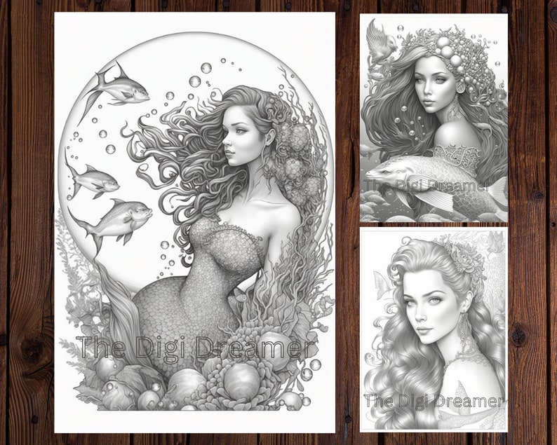 人魚のぬり絵20枚：魅惑的なファンタジーアート（PDFダウンロード） 画像 6