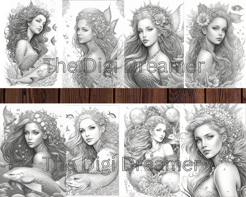 人魚のぬり絵20枚：魅惑的なファンタジーアート（PDFダウンロード） 画像 7