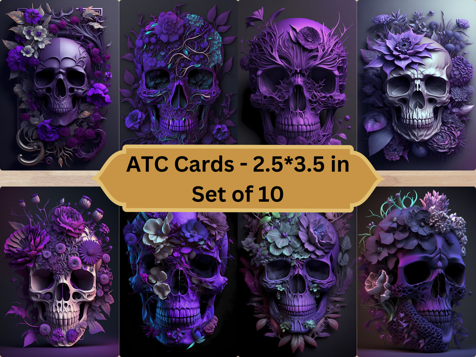 Skull Flowers-Printable ATC Cards, Set Of 10, Journaling Supplies, Card making, Scrapbooking, Digital Download