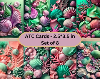 Shells-Printable ATC Cards, Set Of 8, Journaling Supplies, Card making, Scrapbooking, Digital Download