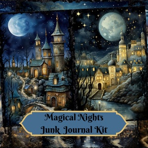 Incantevoli notti magiche Kit digitale diario spazzatura - Documenti stampabili, Pagine di diario, Carte ATC, Scrapbooking, Creazione di carte, Ephemera, Fai da te