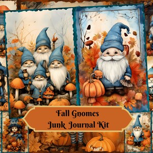 Fall Gnomes Junk Journal Digital Kit, Printable Journal Pages, ATC Cards, Scrapbooking, Card Making, Ephemera, Instant Download