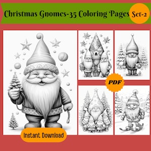 35 Christmas Gnomes Coloring Pages: Grayscale Illustrations (Printable PDF)