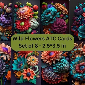 Wild Flowers-Printable ATC Cards, Set of 8, Journaling Supplies, Card making, Scrapbooking, Digital Download