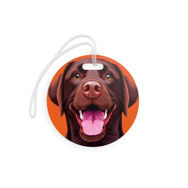 Labrador Luggage Tag Dog Travel Accessories Chocolate Labrador Retriever Round Shape Portrait Drawing Suitcase Pet Carrier Vacation Bag Tag