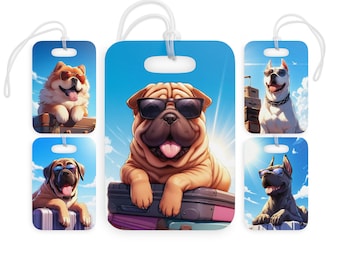 Dog Luggage Tag Shar Pei Chow Chow Mastiff Cane Corso Dogo Argentino on Vacation Bag Tags Dog Travel Accessories Personalized Suitcase Tag