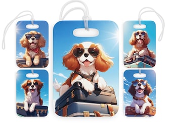 Étiquette de bagage pour chien Cocker cavalier épagneul breton springer breton en vacances Étiquettes pour sac de voyage Accessoires de voyage pour chien Étiquette personnalisée pour valise pour animal de compagnie