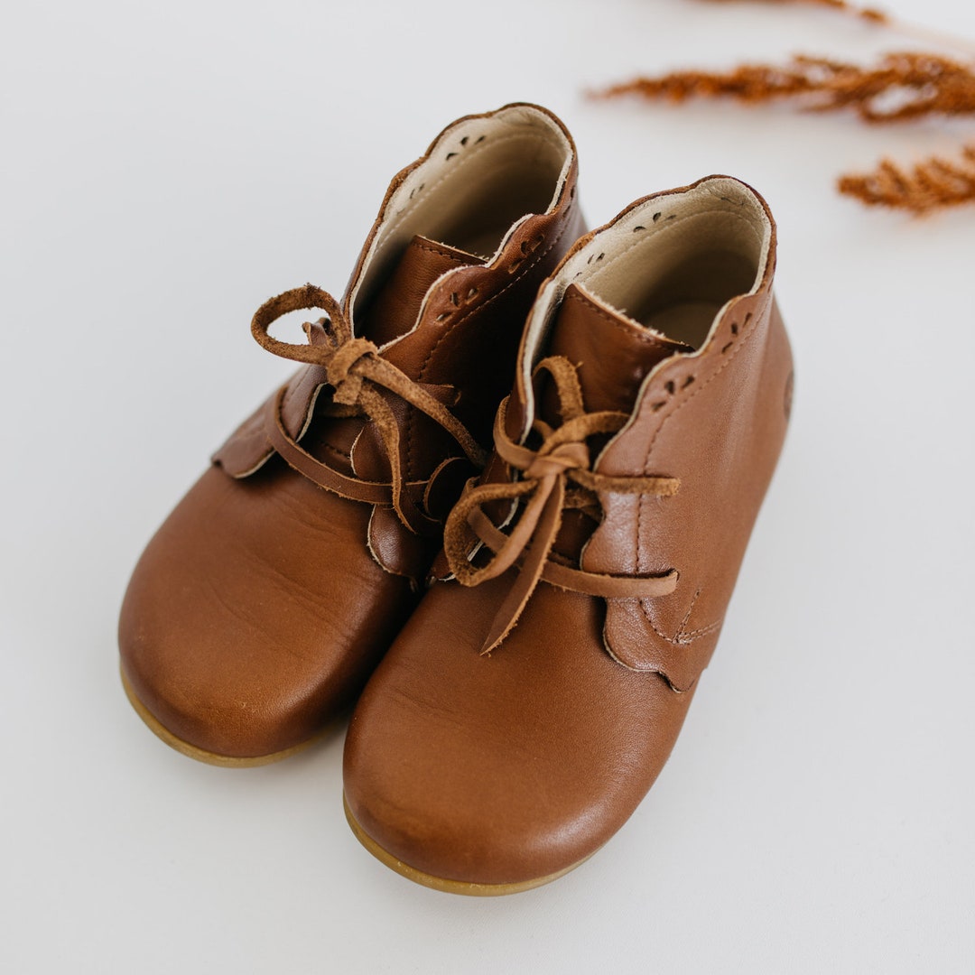 NU Drops Baby Girl Booties, Brown Leather Baby Toddler Boy Girls Winter ...