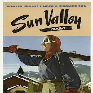 Sun Valley winter sports , vintage travel poster, printable wall art