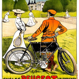 Peugeot cycles, vintage poster made by E. Thélem/ Kunst in 1897, printable wall art
