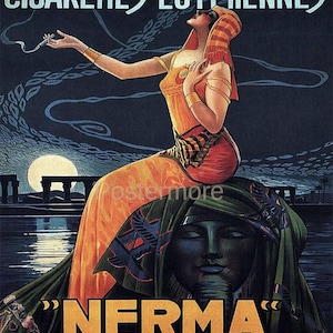 Cigarrillos egipcios Nerma, cartel vintage de estilo Art Nouveau realizado por Gaspar Camps Francia en 1924, arte mural imprimible