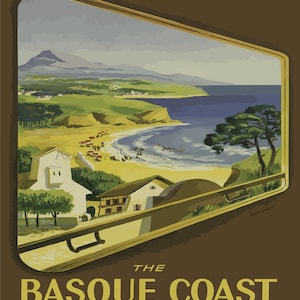 Basque coast, vintage french  travel poster,  printable wall art