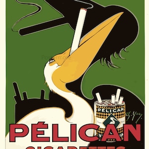 Cigarrillos Pelican, cartel vintage hecho por Charles Yray en 1925, art deco, arte de pared imprimible
