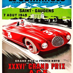 Saint Gaudens car race, vintage poster 1949  , Grand Prix, printable wall art