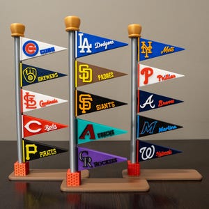 Standings Pennant Tower – 3D Printed Baseball Display, Sports Fan Gift and Man Cave Decor with Flag Pole Base and Team Pennants