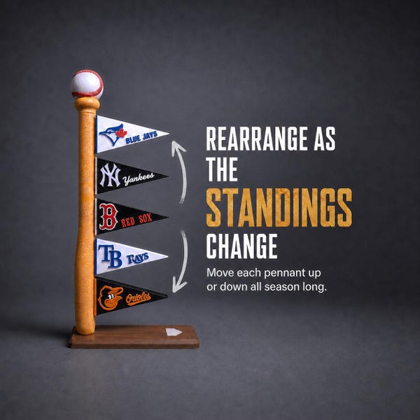 Bat and Ball Standings Tower – 3D Printed Baseball Display, Sports Fan Gift and Man Cave Decor with Home Plate Base and Pennant Flags