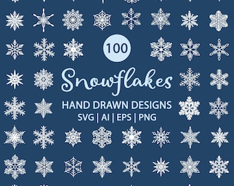 Snowflake Svg Bundle - Vector Snowflake Clipart Set - Winter Svg Files - Hand Drawn Line Art Doodle - Christmas Svg Cut File - Snowflake Png