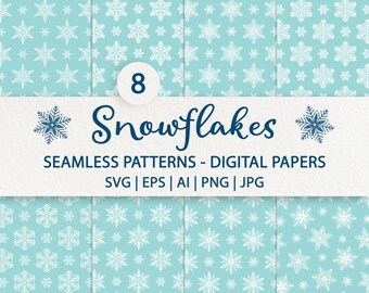 Snowflake Seamless Patterns Svg: Winter and Christmas Digital Papers Set (Digital Download)