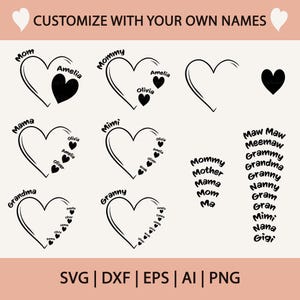 Custom Heart Grandkid Name Svg, Mama Heart With Kid Names Svg, Mothers Day Gift Svg, Grandma Heart Svg, Grammy, Mimi Gift, Grandma Shirt Svg