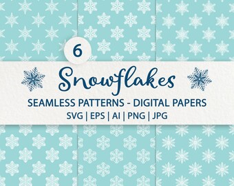 Snowflake Seamless Patterns Svg: Winter and Christmas Digital Papers Set (Digital Download)
