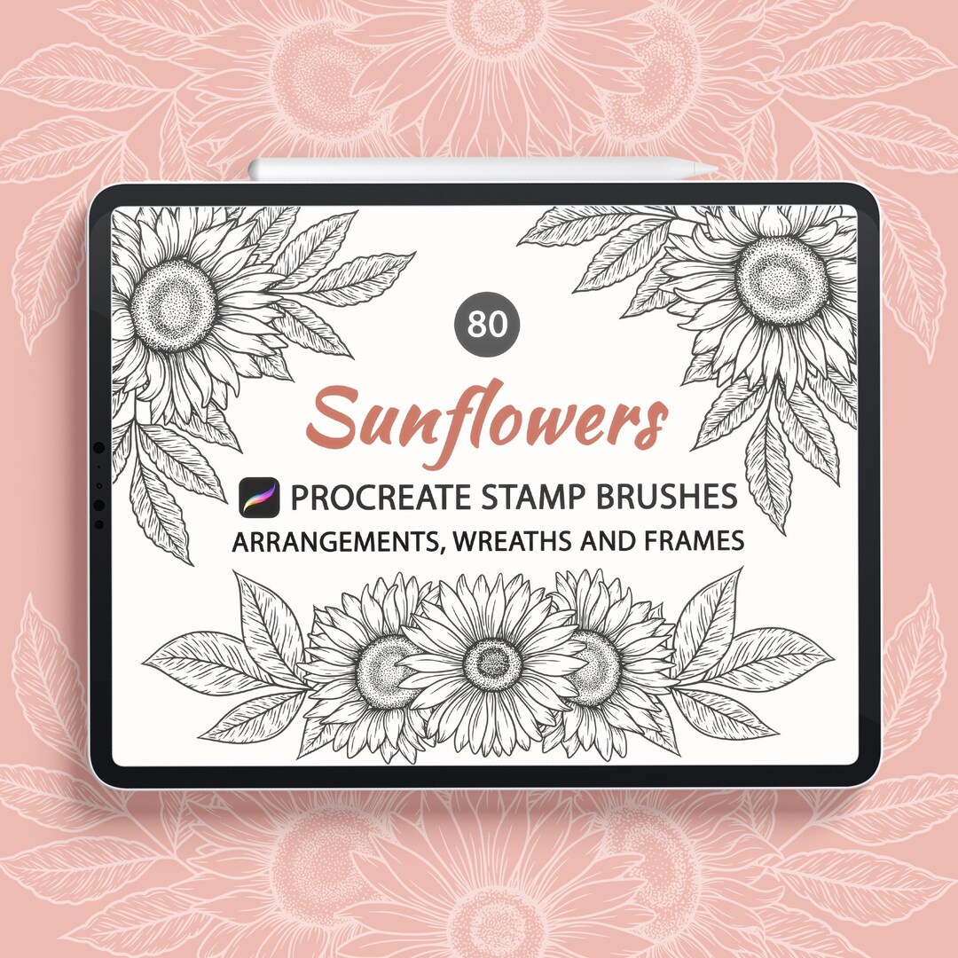 Sunflower Procreate Stamps, Sunflower Brush Bundle, Hand Drawn Flower ...