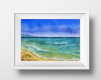 Seascape Watercolor Painting, Sea and Beach Paintings, Sea Art - Watercolor Art Print without Frame, Fine Art Print, Wall Decor, Wall Art