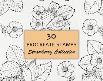 Strawberry Procreate Stamps: Botanical Line Art Brushes Bundle (Digital Download)