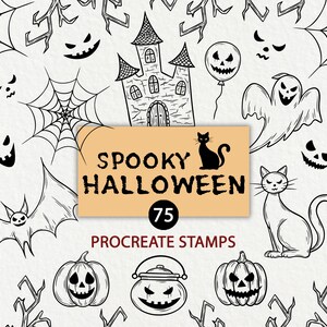 Halloween Procreate Stamps - Procreate Brushes Bundle - Procreate Tattoo Designs - Digital Stamps - Hand Drawn Line Art Drawings, Commercial
