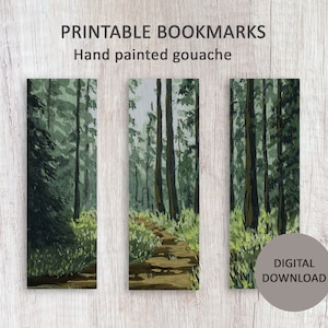 Ptintable gouache bookmarks with forest landscape - Spring in the forest - Book Accessories for Book Lovers - Instant download, pdf, jpg